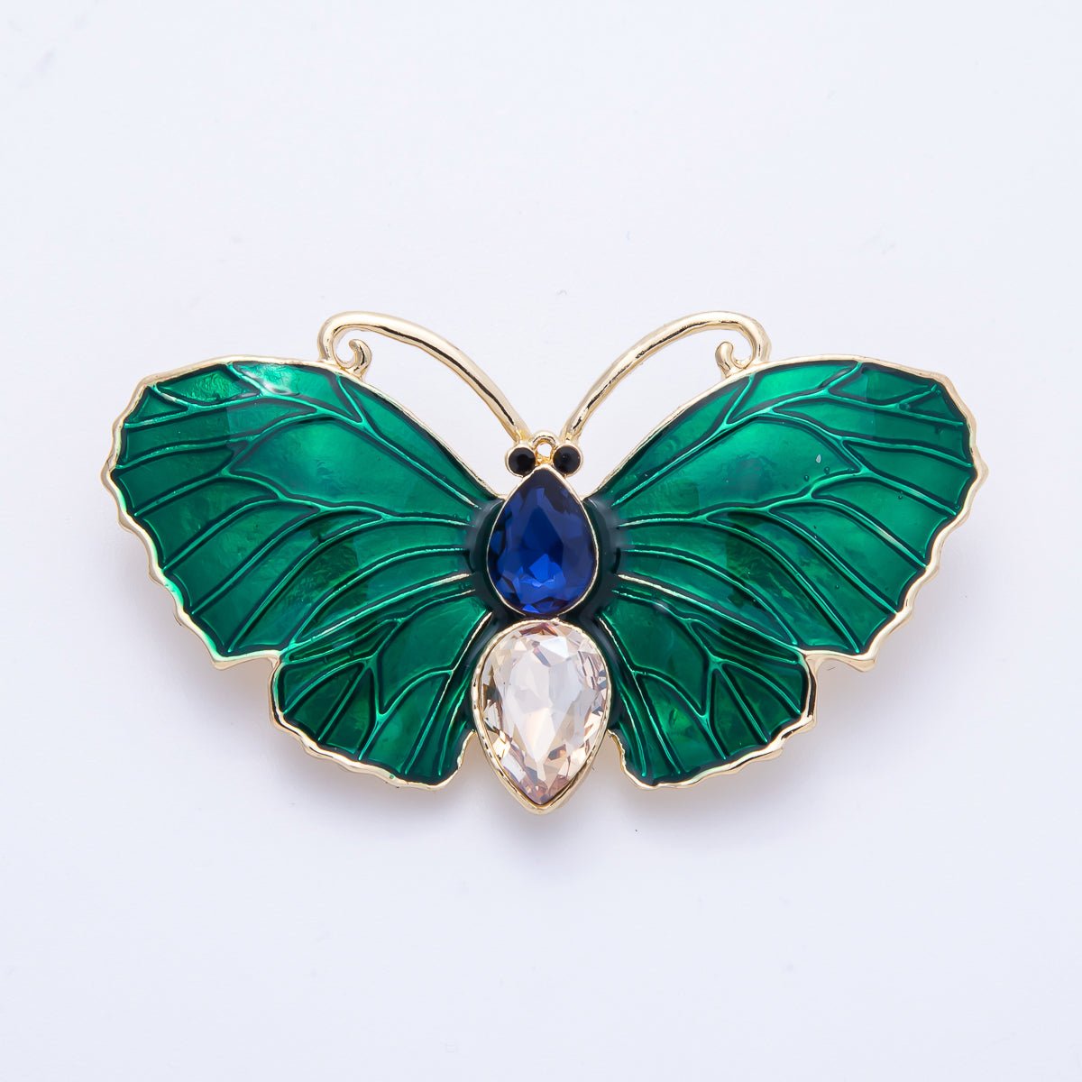 Gold 49.3mm x 28.2mm Green Butterfly Insect Pin Brooch | BH - 019 - DLUXCA