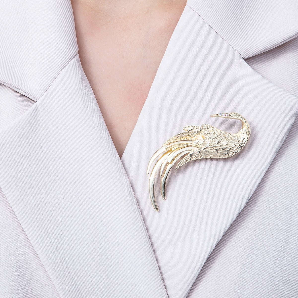 Gold 62.8mm x 48.8mm Feather Swan Bird Animal Pin Brooch | BH - 084 - DLUXCA