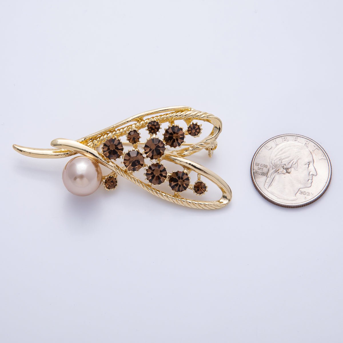 Gold 67.3mm x 30mm Rhinestone Heart Bezel Pin Brooch | BH - 083 - DLUXCA