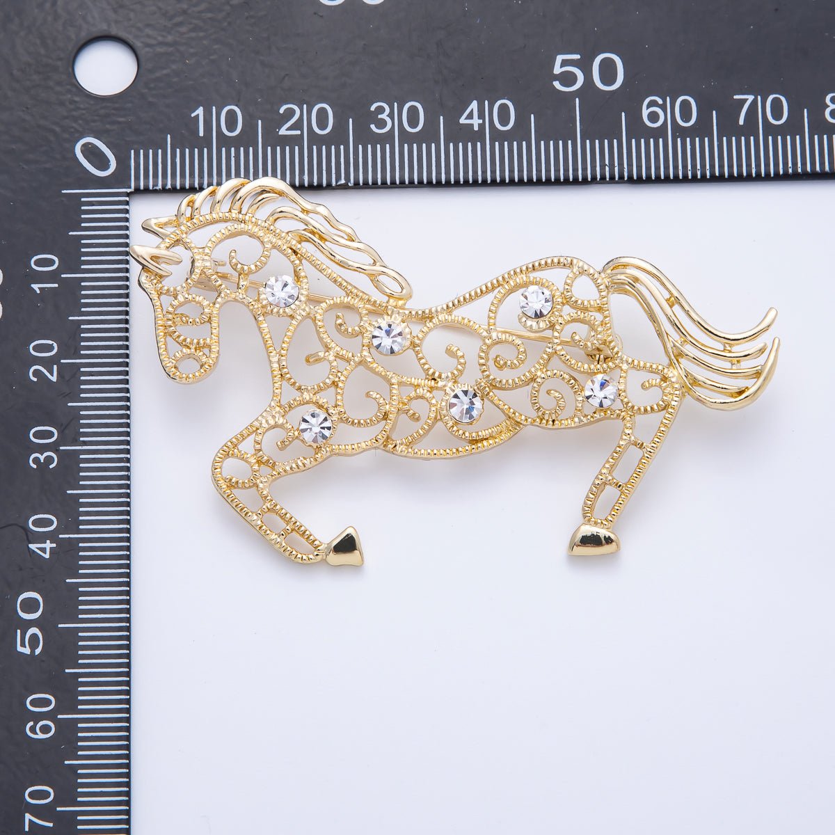 Gold 70mm x 42mm Clear CZ Horse Animal Pin Brooch | BH - 021 - DLUXCA