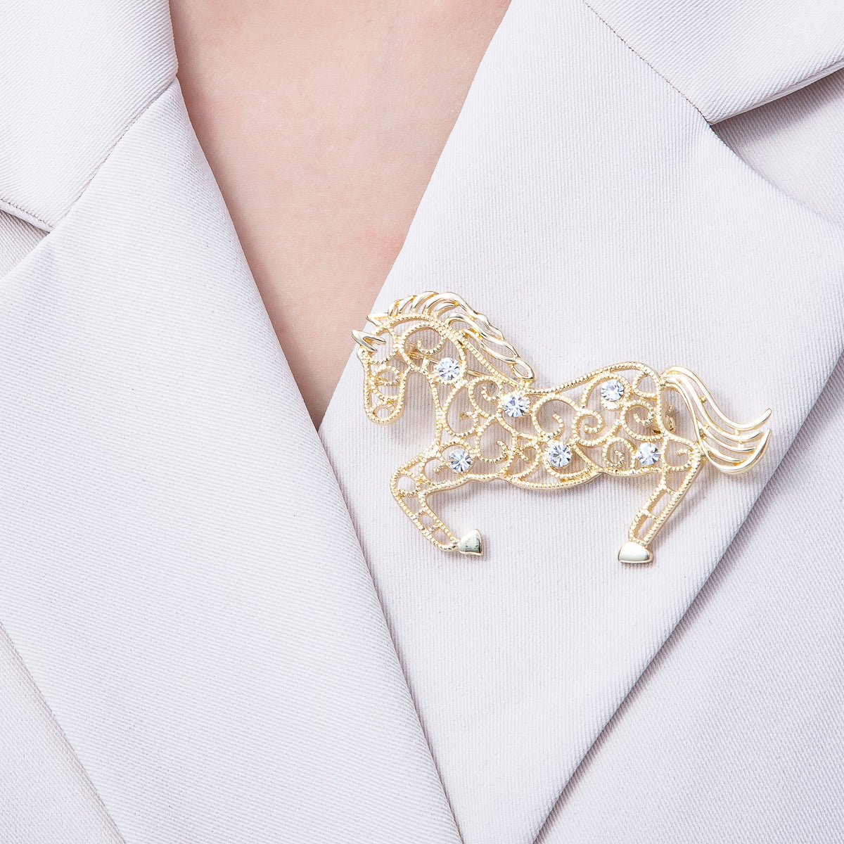 Gold 70mm x 42mm Clear CZ Horse Animal Pin Brooch | BH - 021 - DLUXCA