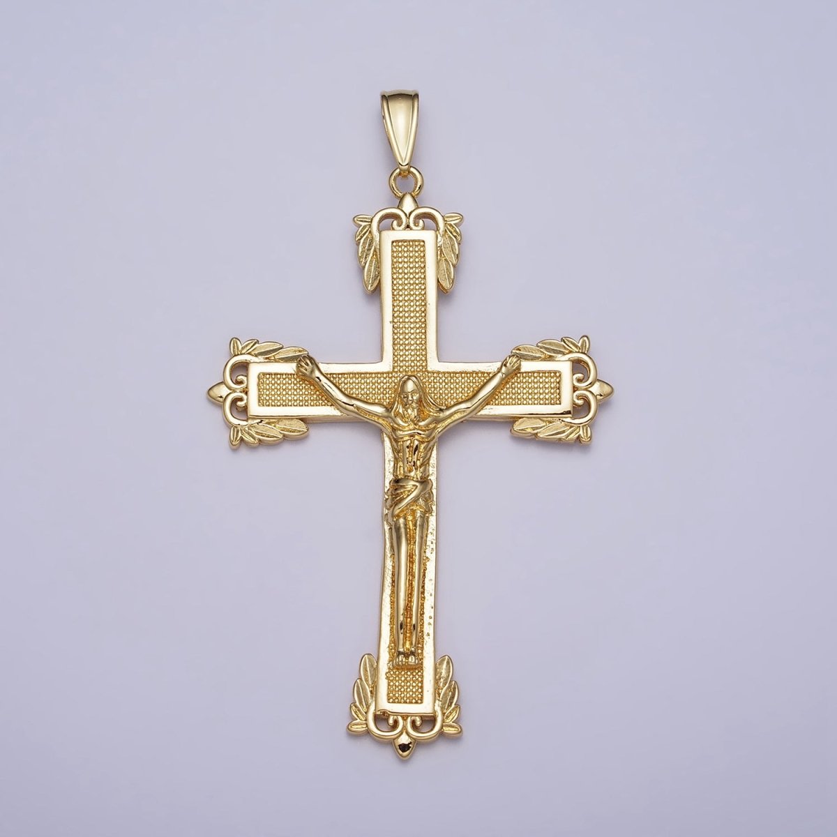Gold 71mm Jesus Crucifix Cross Dotted Gold Religious Catholic Pendant | AA081 - DLUXCA