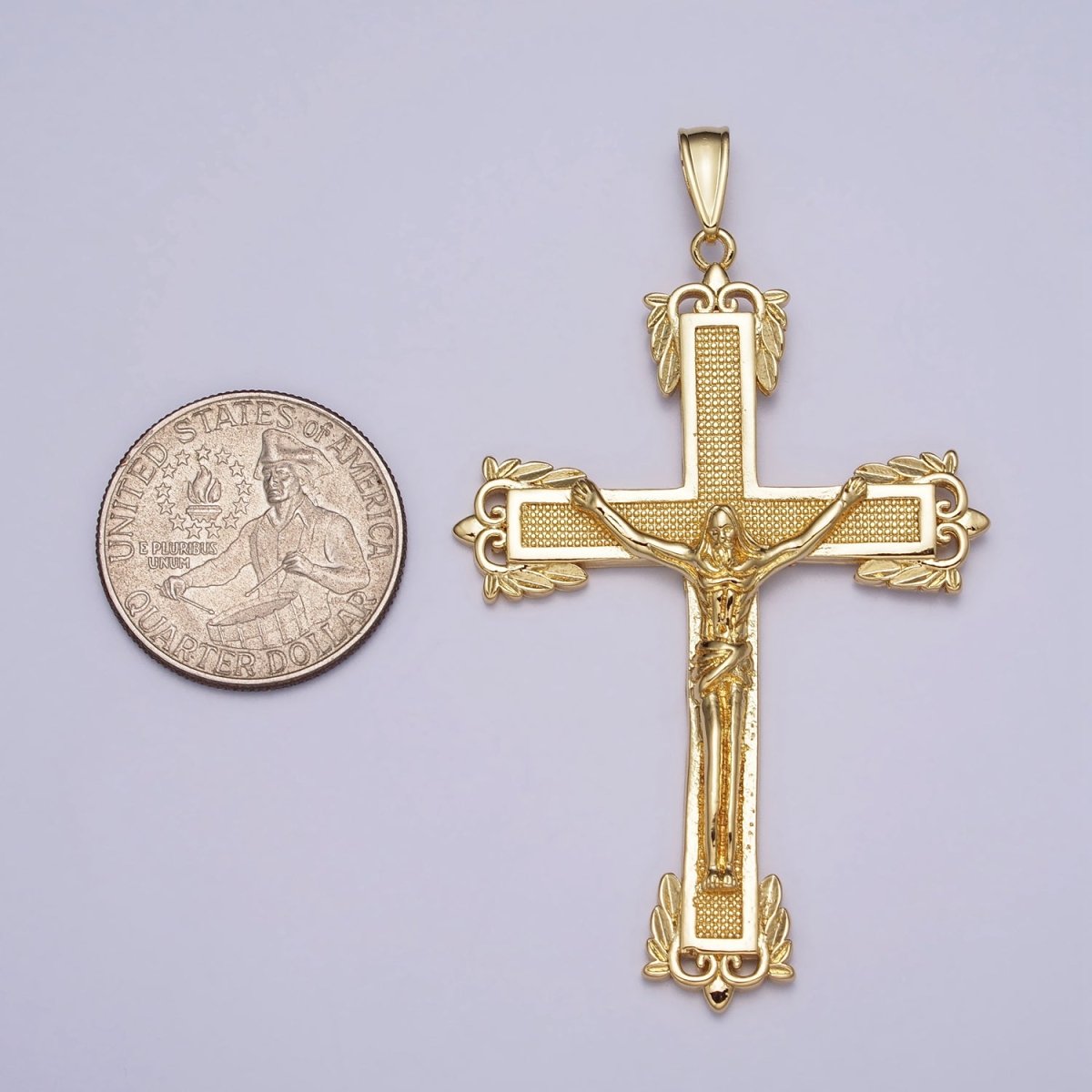 Gold 71mm Jesus Crucifix Cross Dotted Gold Religious Catholic Pendant | AA081 - DLUXCA
