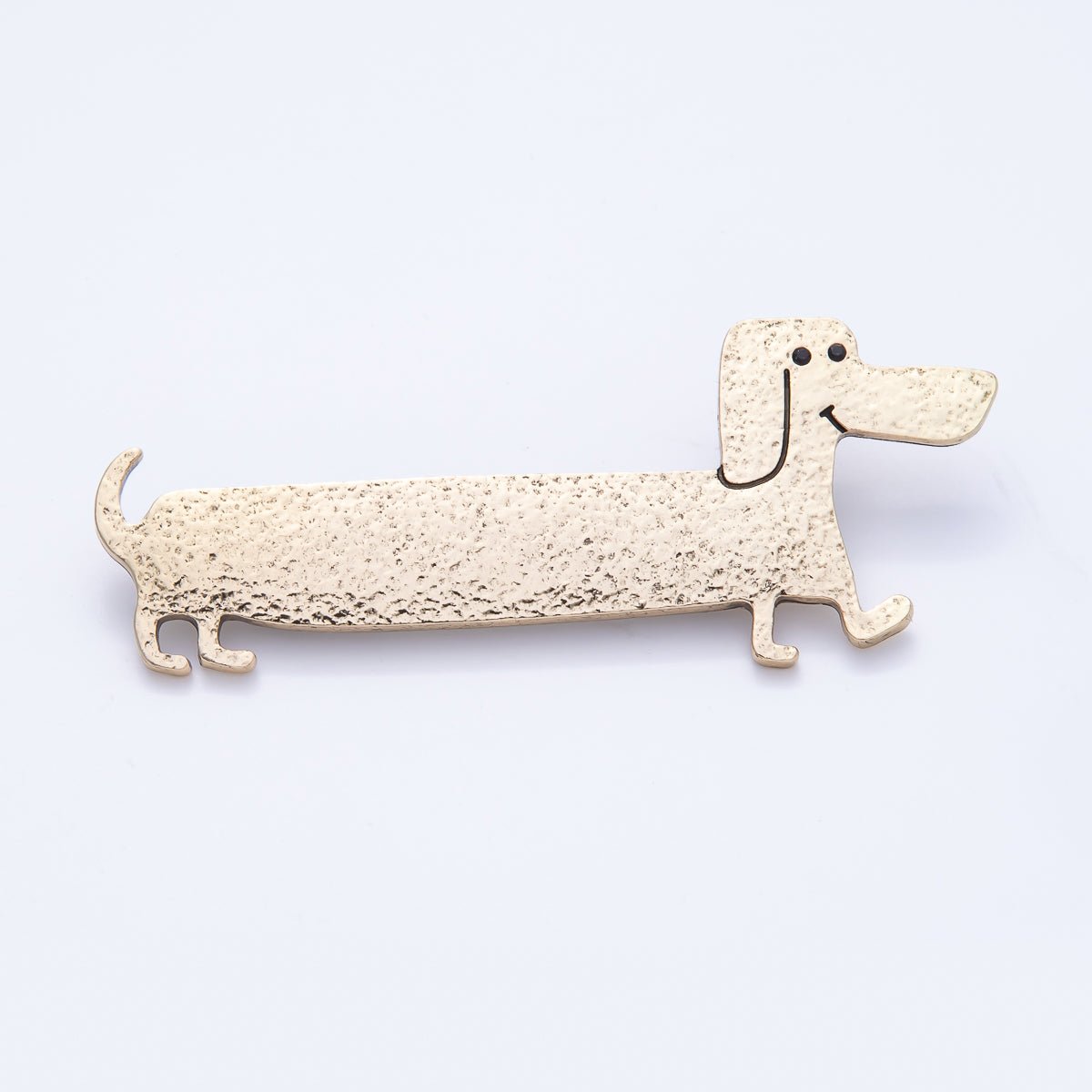 Gold 75mm x 30mm Hammered Wiener Dog Puppy Pet Animal Pin Brooch | BH - 060 - DLUXCA
