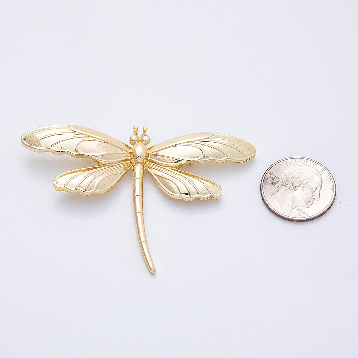 Gold 76.4mm x 51.5mm Minimalist Dragonfly Insect Pin Brooch | BH - 099 - DLUXCA