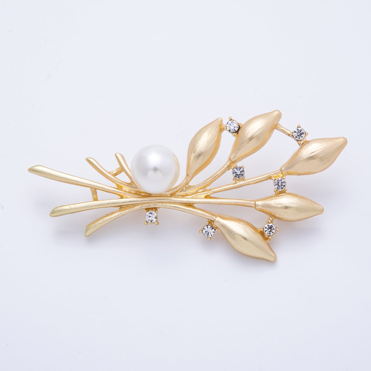 Gold Acrylic Pearl Flower Nature Pin Brooch | BH - 029 - DLUXCA