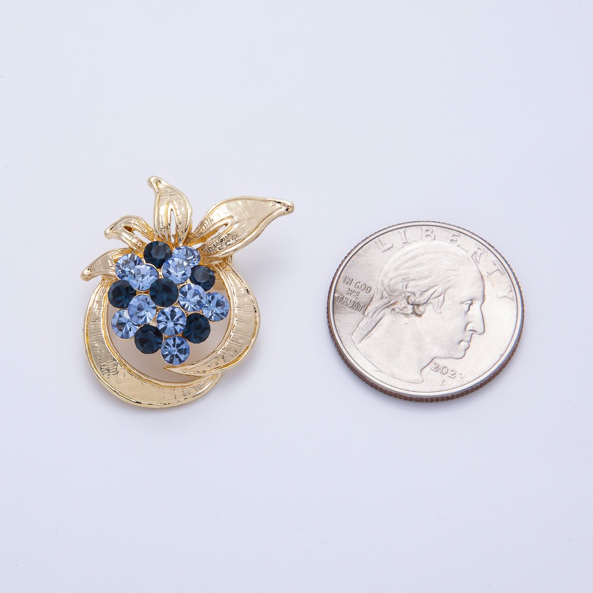 Gold Blue Rhinestone Circular Leaf Nature Pin Brooch | BH - 048 - DLUXCA