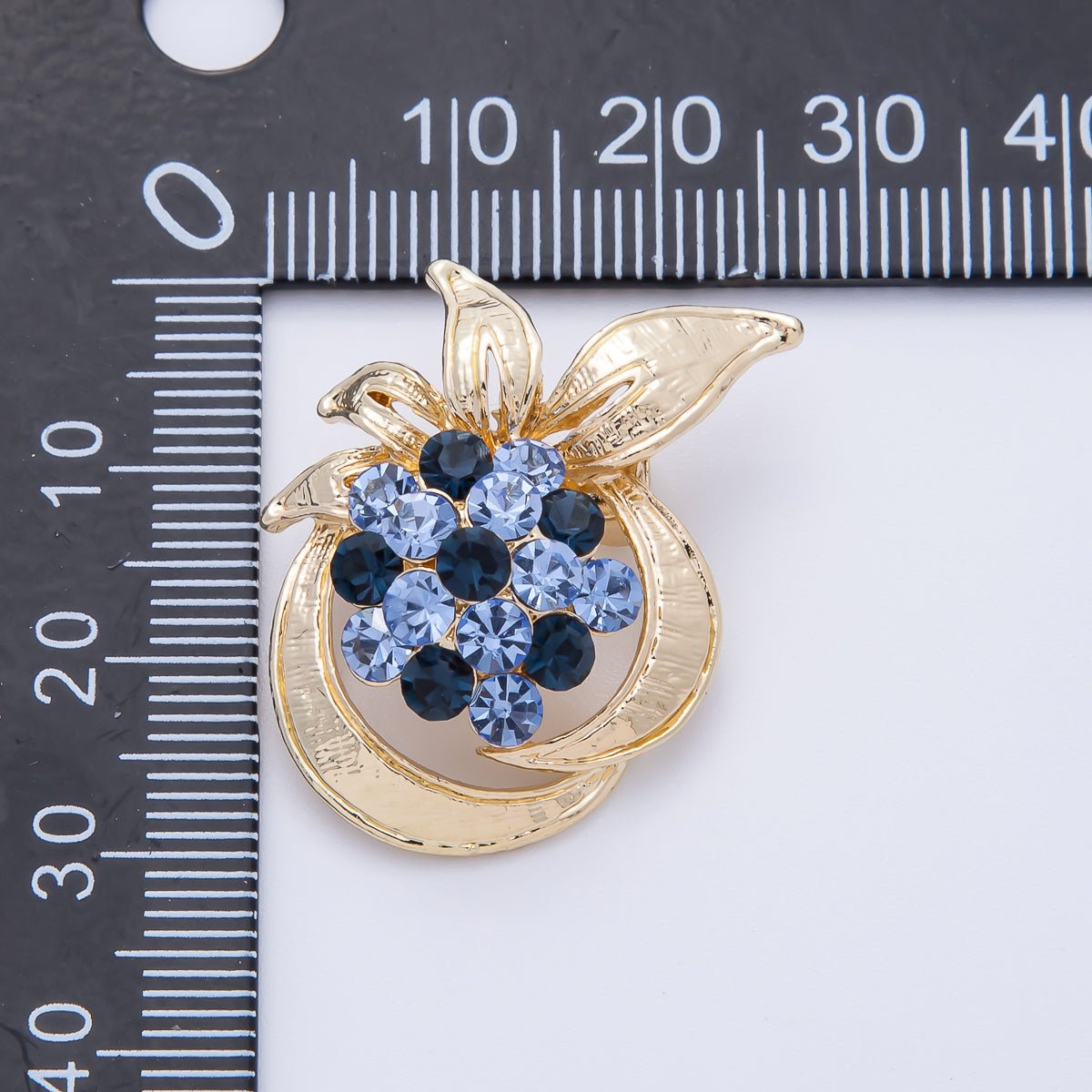 Gold Blue Rhinestone Circular Leaf Nature Pin Brooch | BH - 048 - DLUXCA