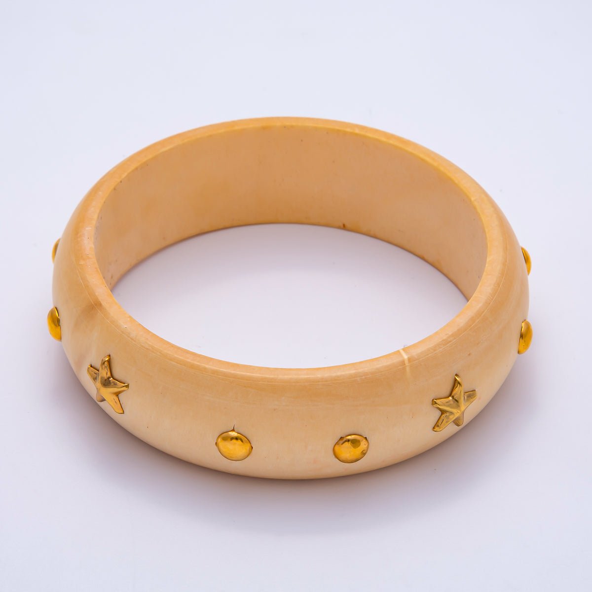 Gold Celestial Star Round Dotted Studded Wood Bangle Bracelet | WA - 04329 WA - 04330 - DLUXCA