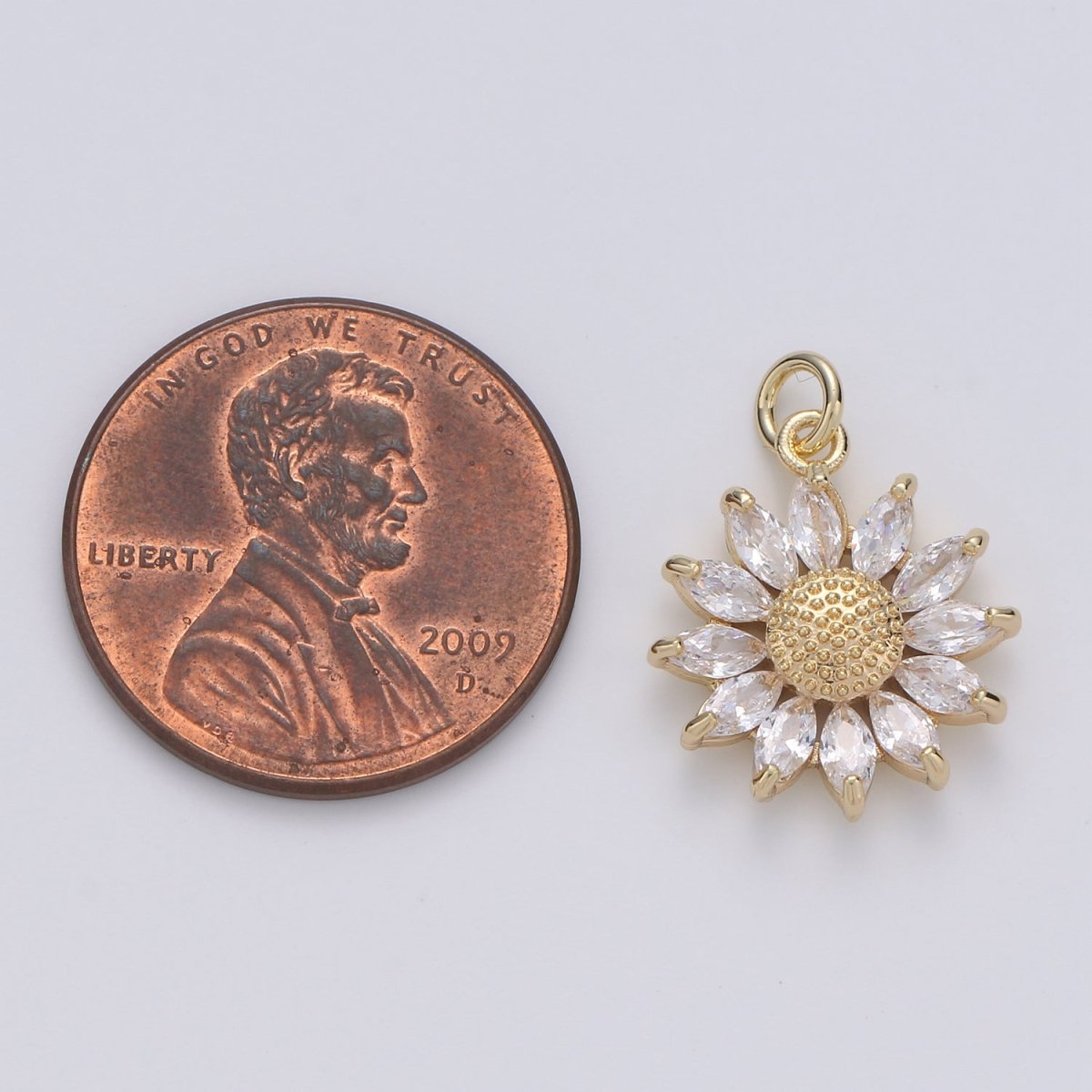 Gold Crystal Sunflower Gold Filled Charm - D - 483 - DLUXCA