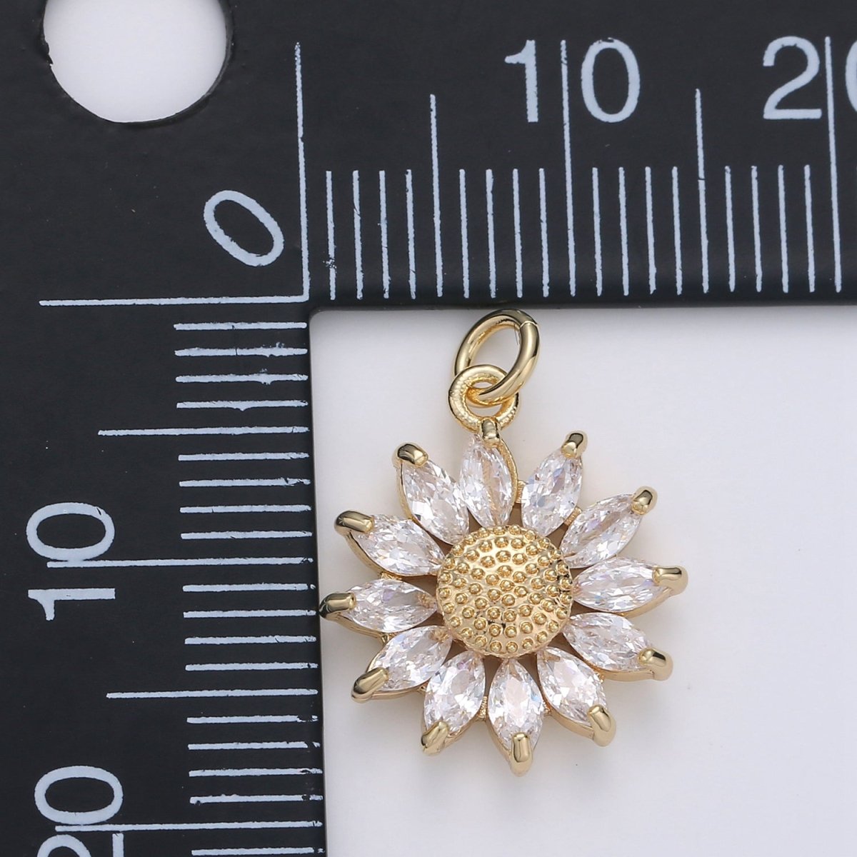 Gold Crystal Sunflower Gold Filled Charm - D - 483 - DLUXCA