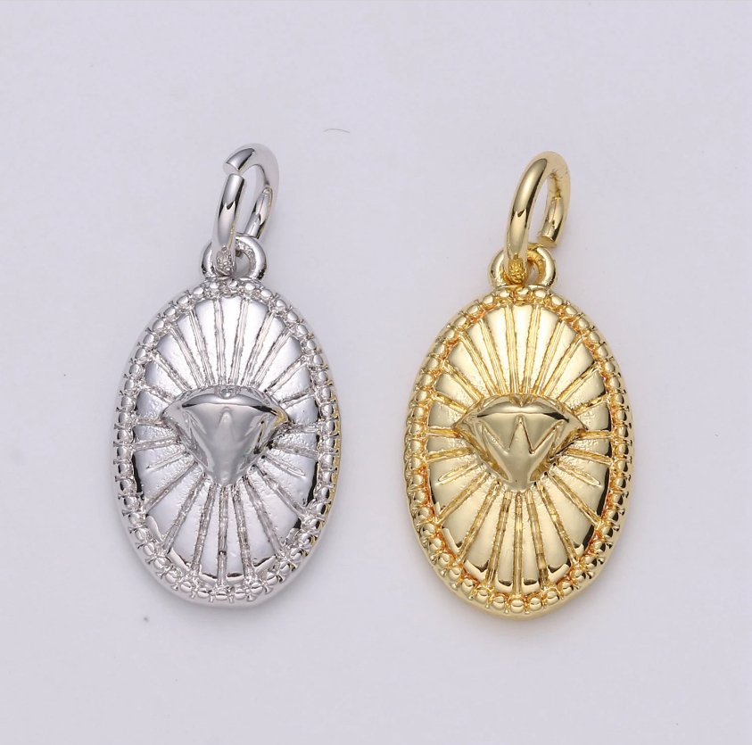 Gold Filled 1pc Sunburst Diamond Oval Pendant | D - 455/456 - DLUXCA