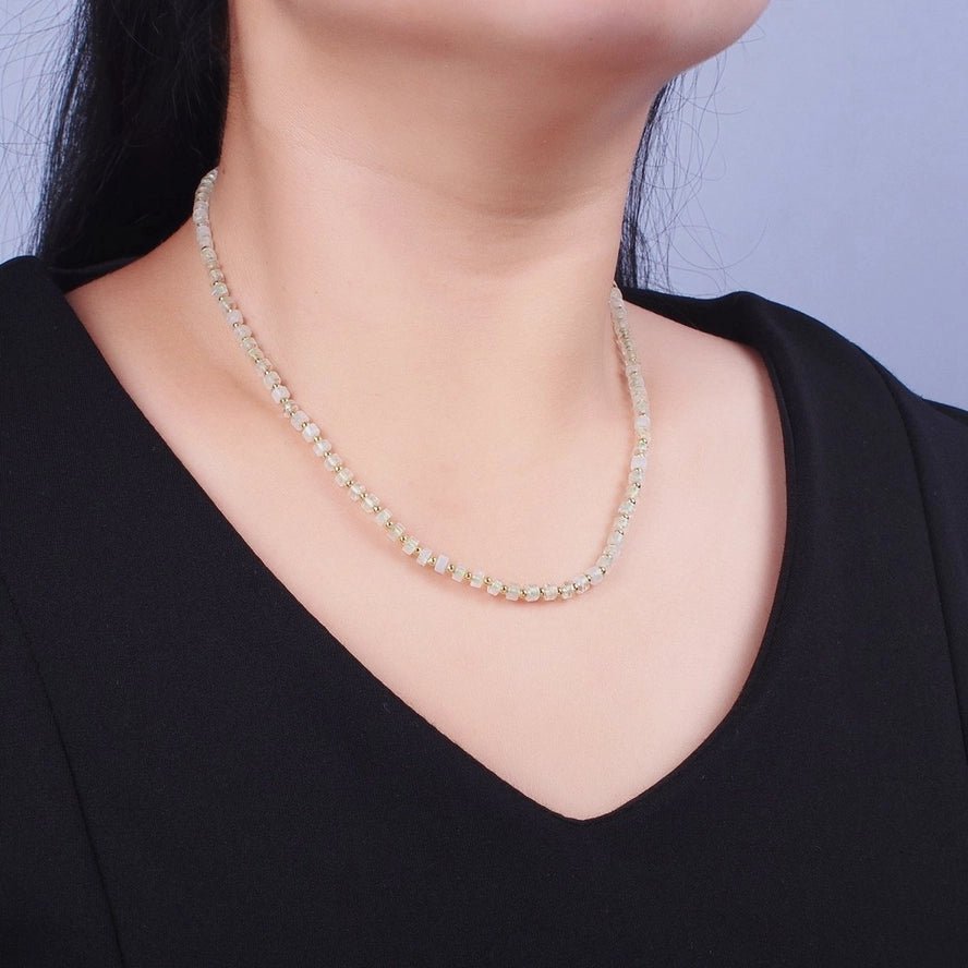 Gold Filled Green Prehnite Rondelle Heishi Gemstone Gold Spacer Beads 16 Inch Choker Necklace | WA - 1436 - DLUXCA