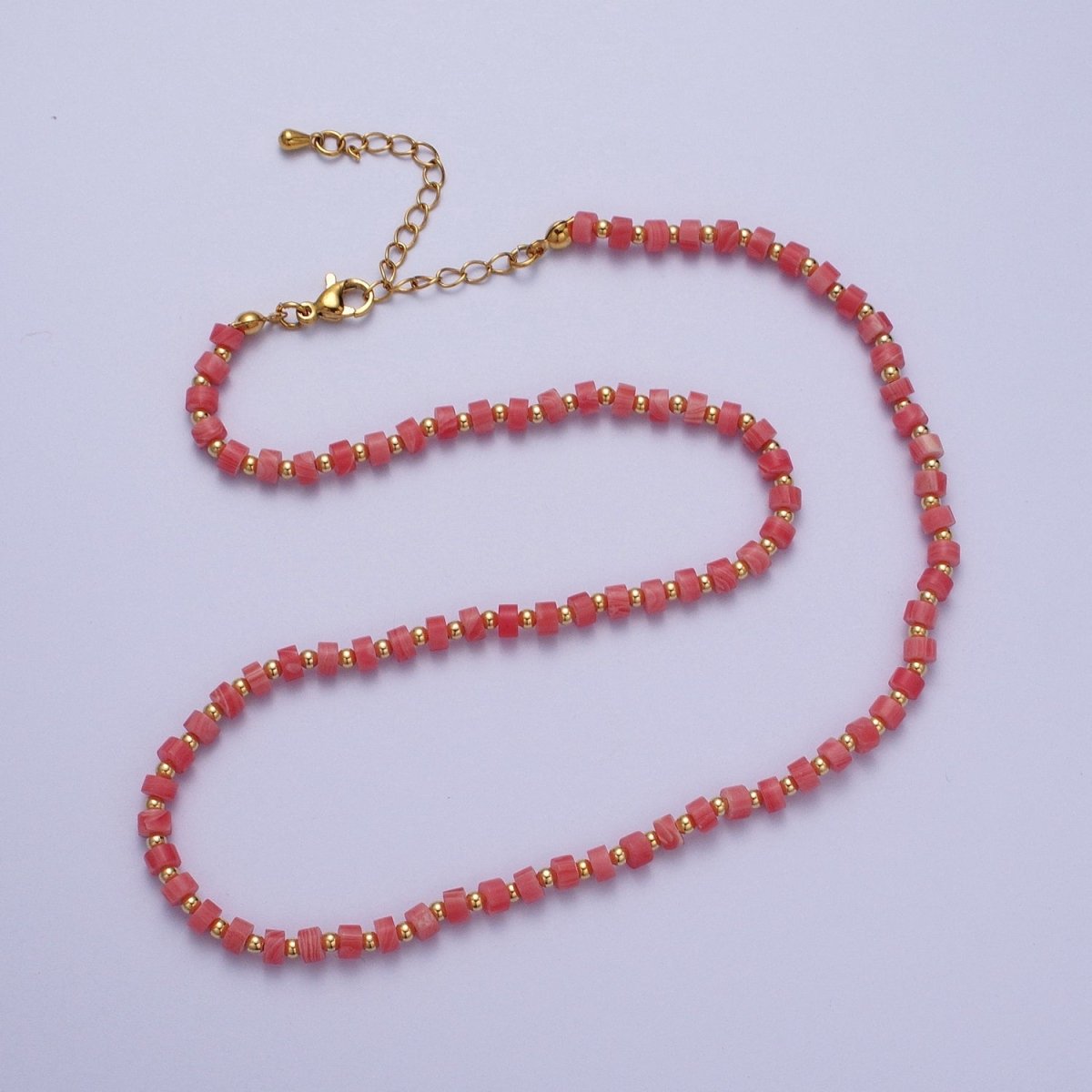Gold Filled Red Coral Rondelle Heishi Gemstone Gold Spacer Beads 15.5 Inch Choker Necklace | WA - 1433 - DLUXCA