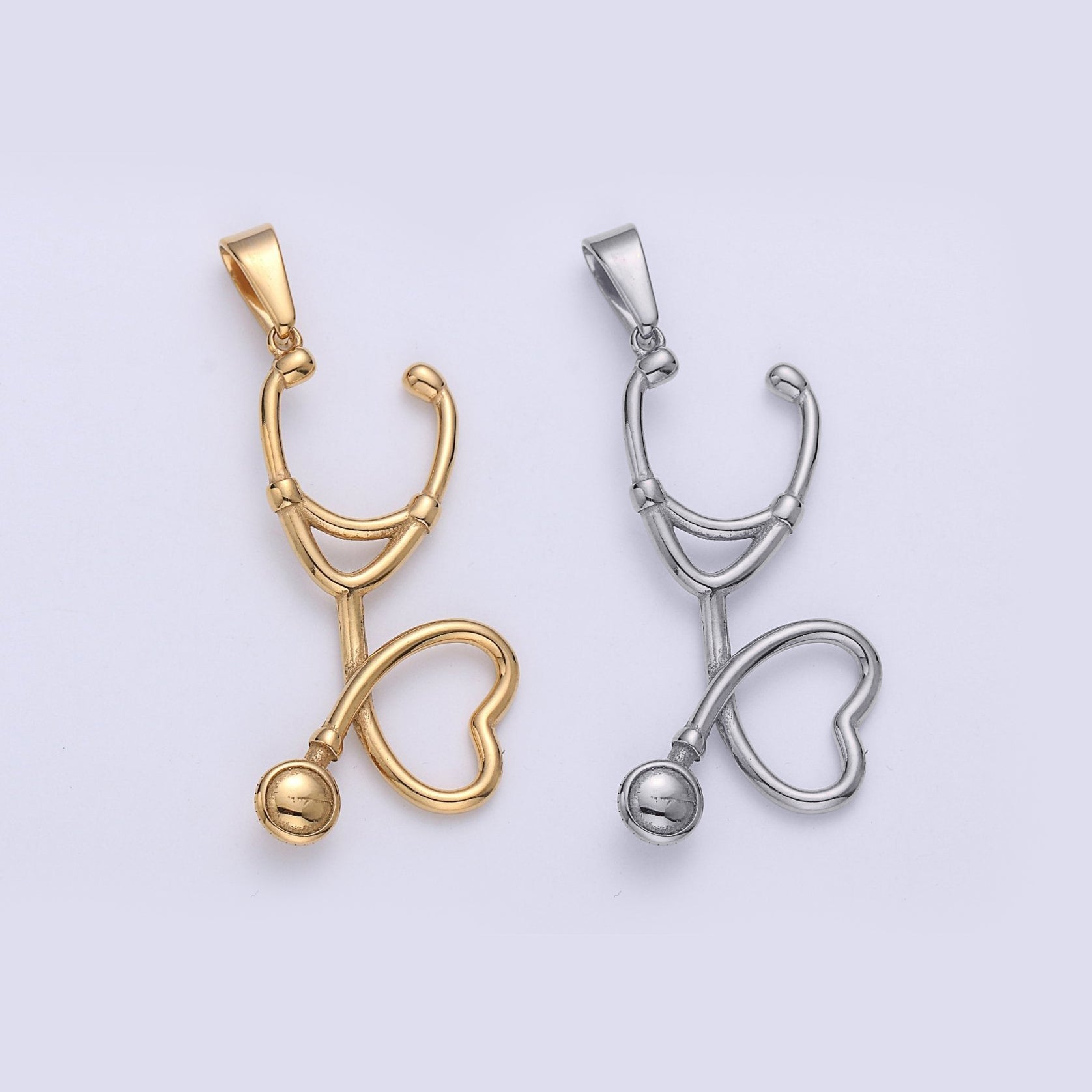 Colgante de estetoscopio relleno de oro, encanto de estetoscopio de plata, estetoscopio de oro para médico enfermera, estudiante de medicina joyería de regalo J-671