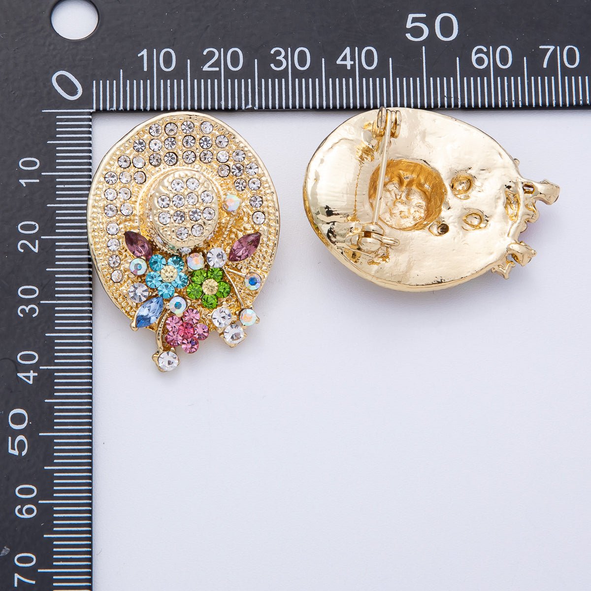 Gold Floral Jubilee Jeweled Brooch Pin with Colorful Crystal | BH - 010 - DLUXCA