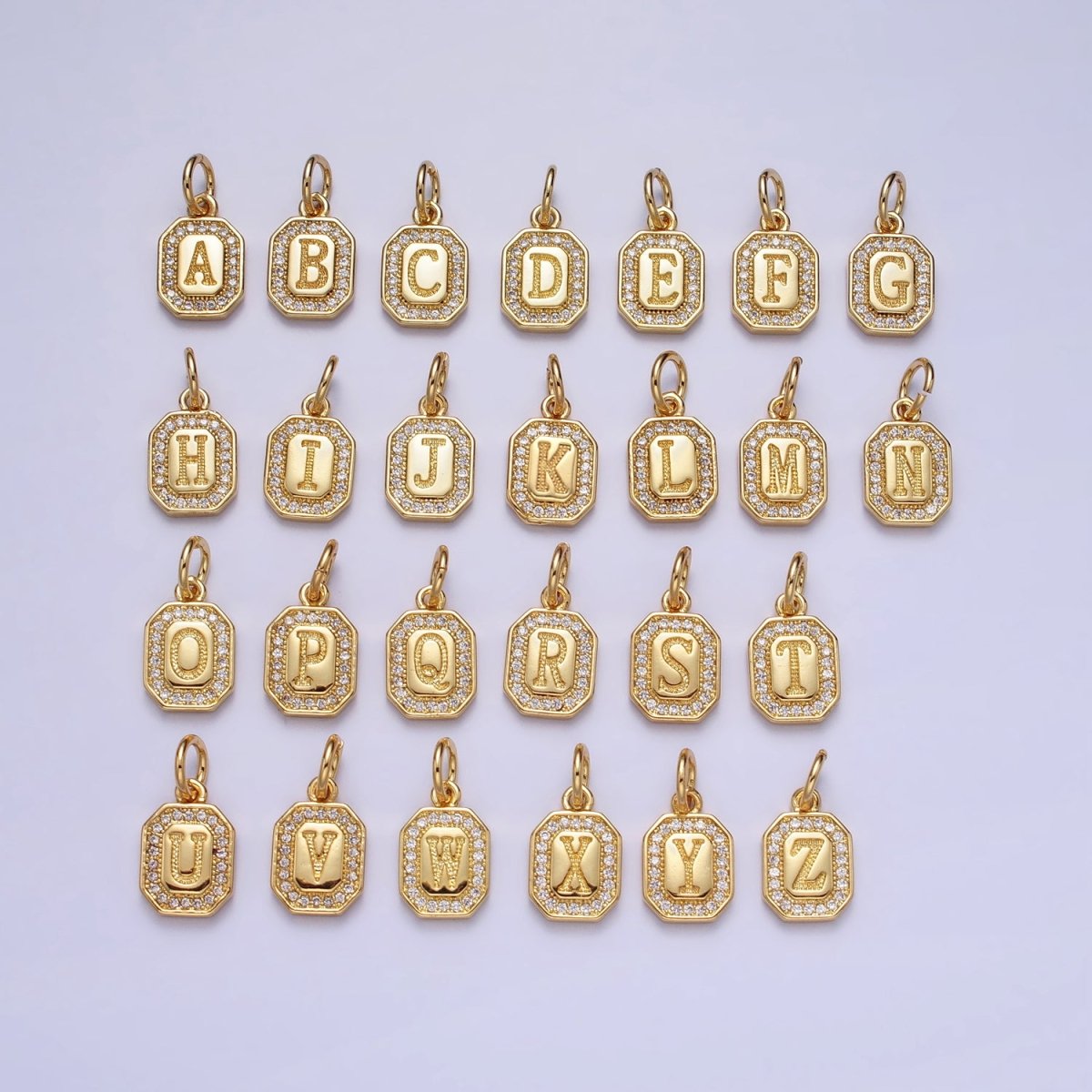 Gold Initial Letter A - Z Clear Micro Paved CZ Hexagonal Mini Charm | A - A1913 - A - A1925 - DLUXCA