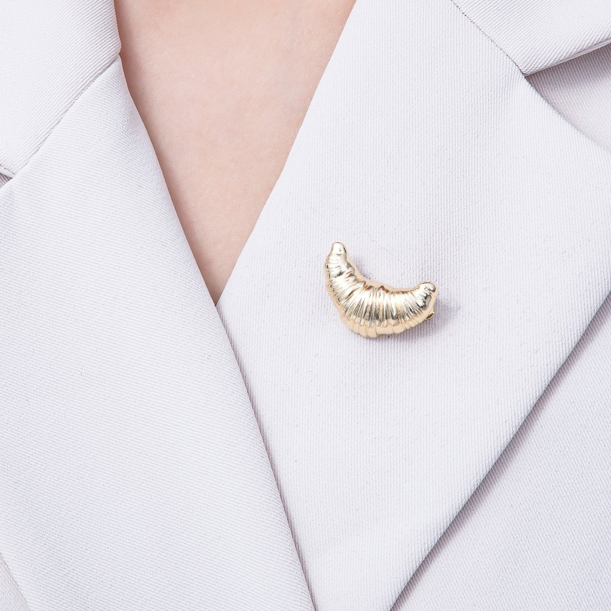 Gold Minimalist Croissant Pastry Pin Brooch | BH - 044 - DLUXCA