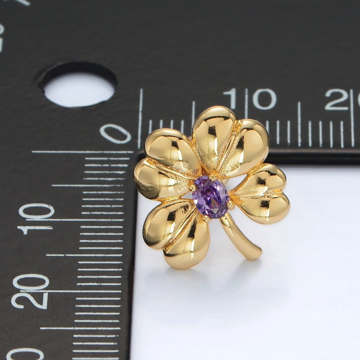 Gold Paved CZ Purple Heart Flower Love Stud Earrings | AD620 - DLUXCA