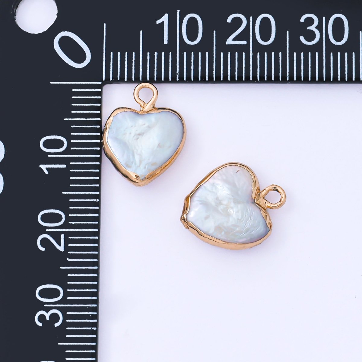 Gold Plated 14mm Baroque White Freshwater Pearl Dainty Heart Drop Charm | AF573 - DLUXCA