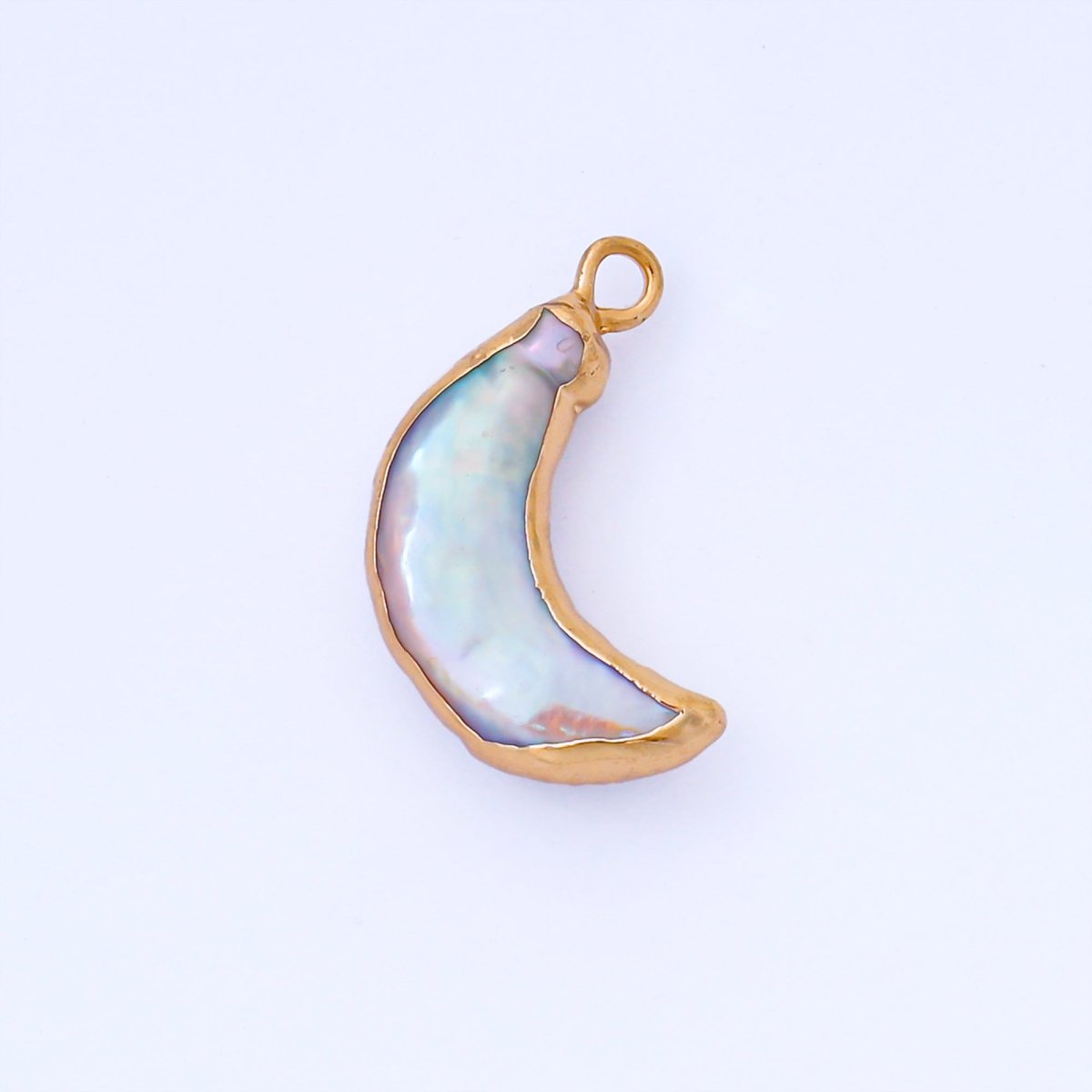 Gold Plated 19mm Baroque Freshwater Pearl Crescent Moon Drop Charm | AF575 - DLUXCA