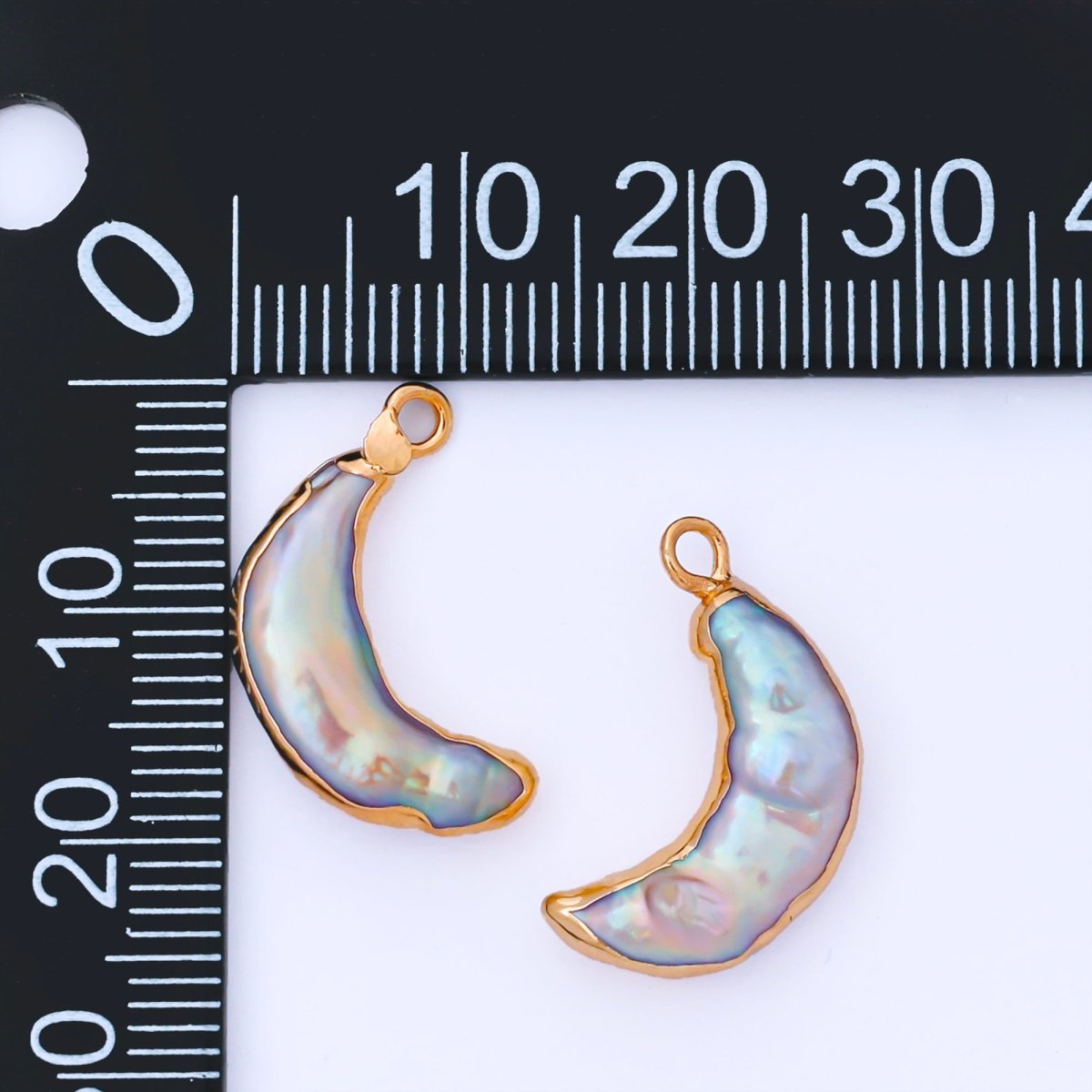 Gold Plated 19mm Baroque Freshwater Pearl Crescent Moon Drop Charm | AF575 - DLUXCA