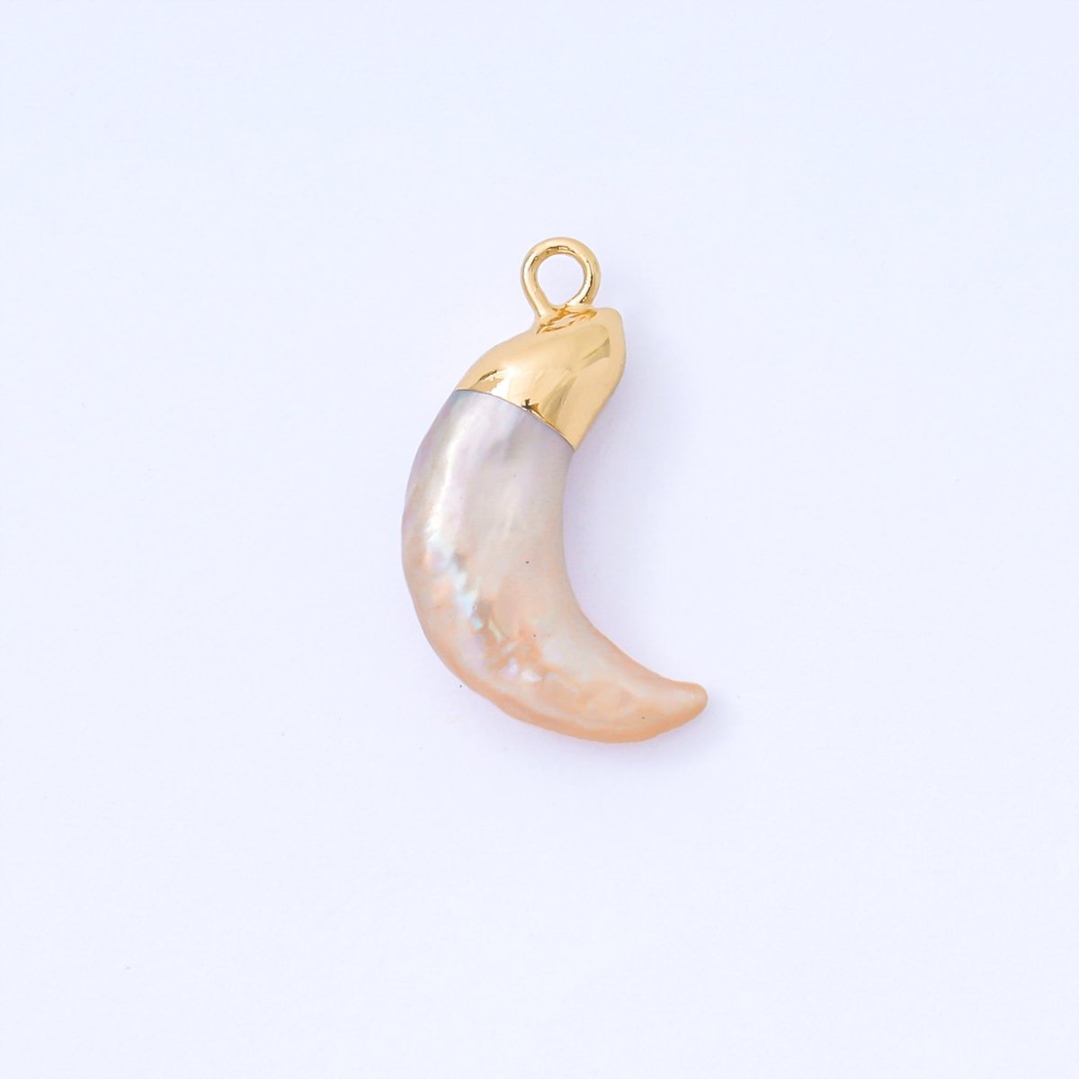 Gold Plated 20.5mm Baroque White Freshwater Pearl Crescent Moon C - Shaped Drop Charm | AF576 - DLUXCA
