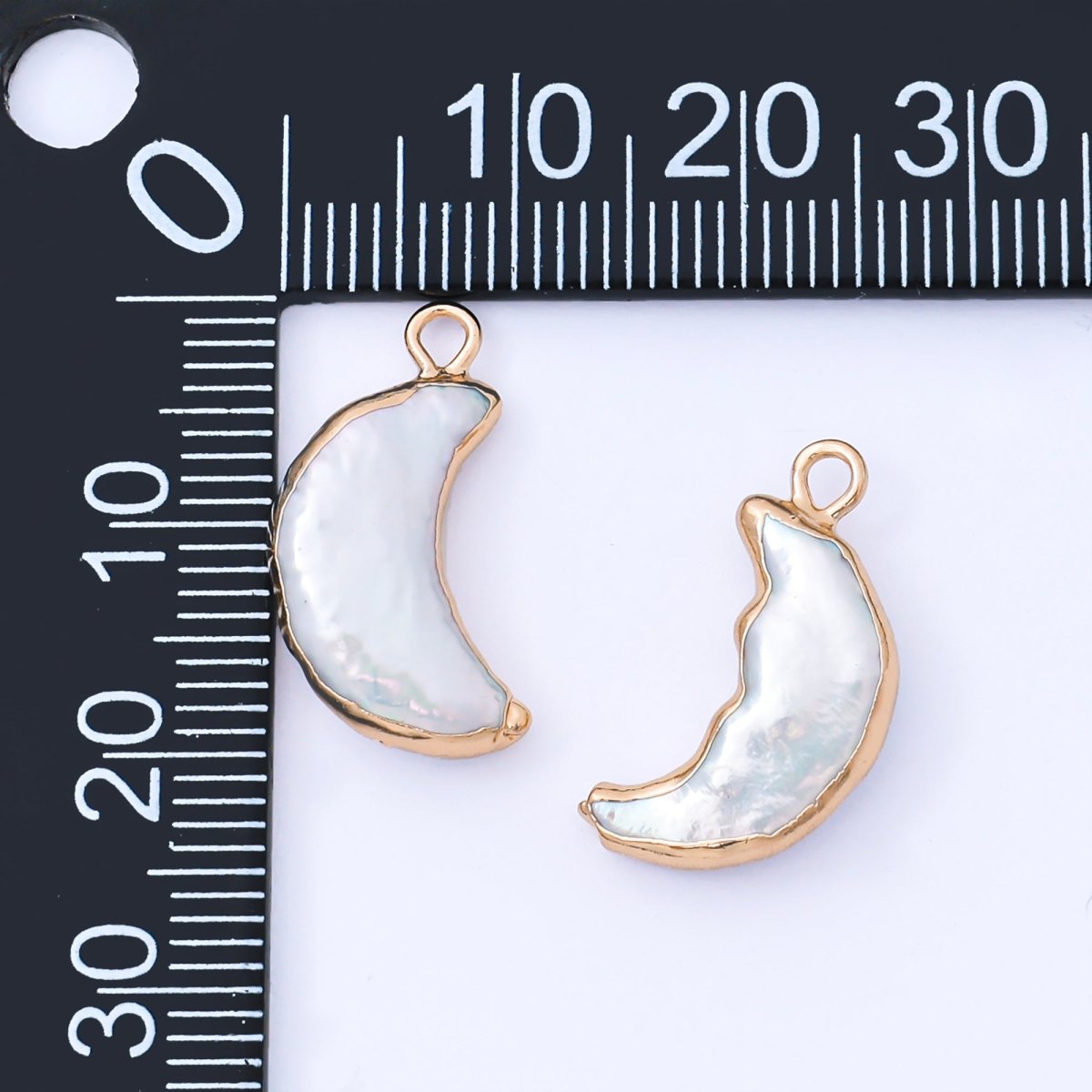 Gold Plated 20mm Baroque White Freshwater Pearl Chunky Crescent Moon Drop Charm | AF574 - DLUXCA