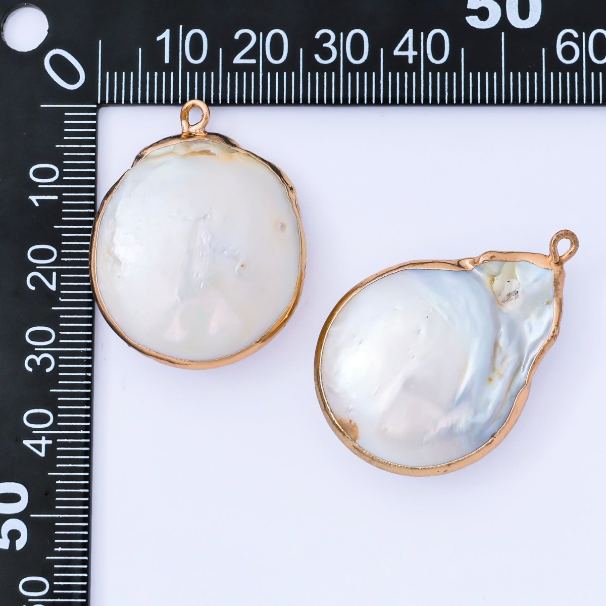 Gold Plated 33mm Baroque White Freshwater Pearl Chunky Circle Round Drop Charm | AF571 - DLUXCA