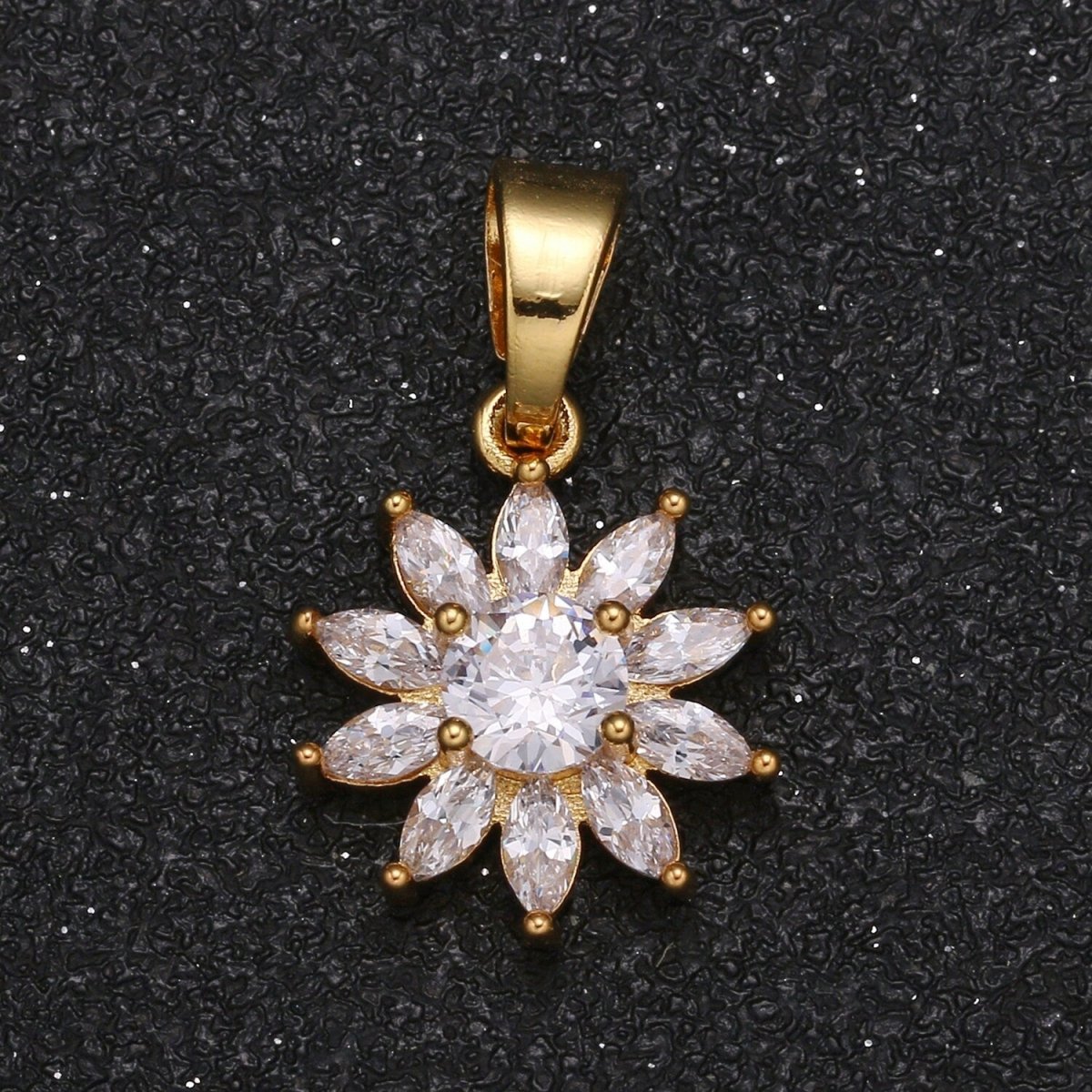 Gold Plated Dainty Clear CZ Sunflower Floral Pendant Supply | GP - 1047 - DLUXCA