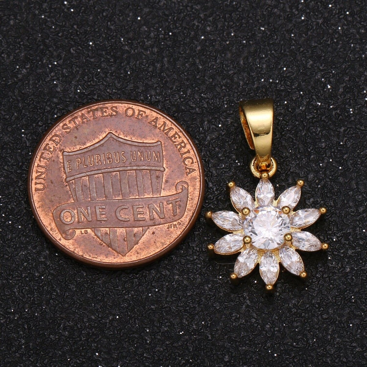 Gold Plated Dainty Clear CZ Sunflower Floral Pendant Supply | GP - 1047 - DLUXCA