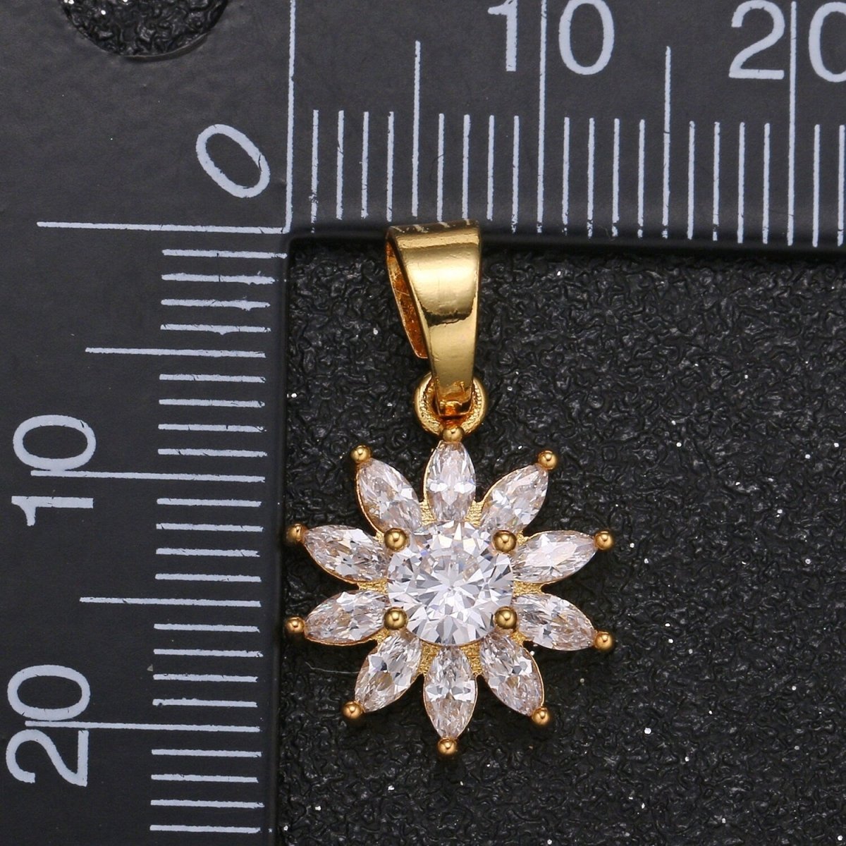 Gold Plated Dainty Clear CZ Sunflower Floral Pendant Supply | GP - 1047 - DLUXCA