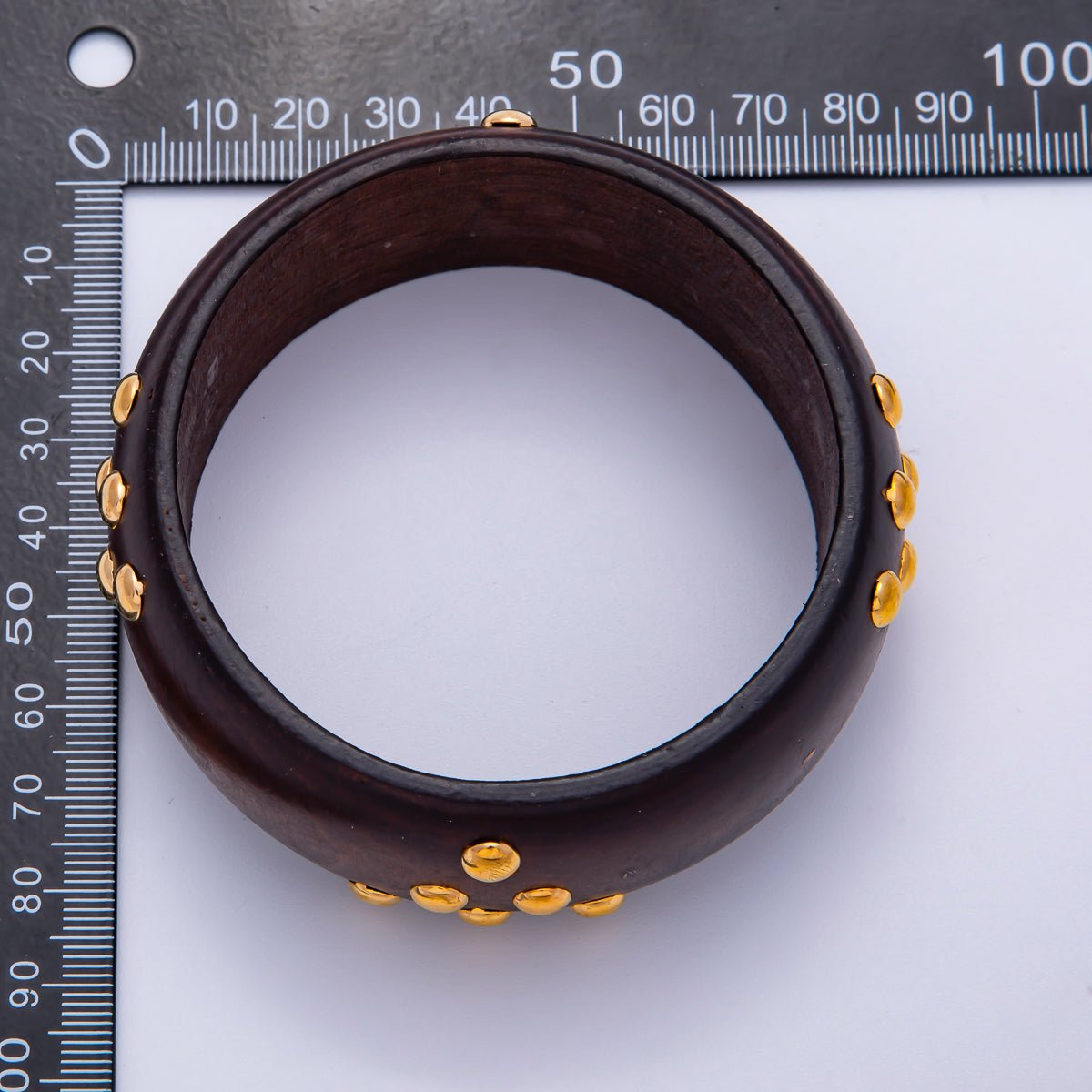 Gold Round Dotted Studded Triangle Wood Bangle Bracelet | WA - 04320 ~ WA - 04322 - DLUXCA