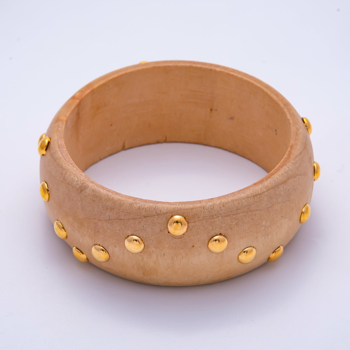 Gold Round Dotted Studded Wood Bangle Bracelet | WA - 04317 ~ WA - 04319 - DLUXCA
