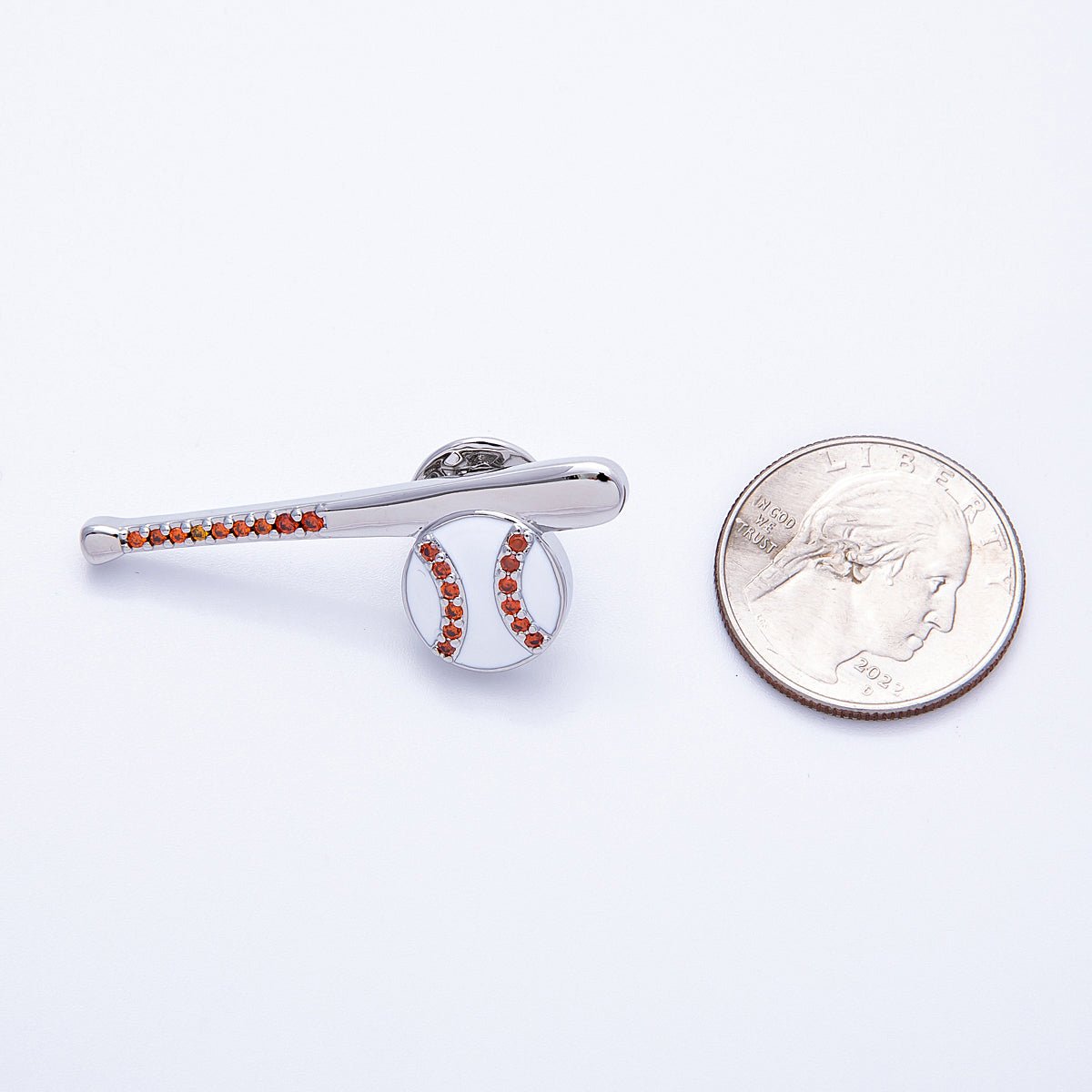 Gold, Silver 43mm White Enamel Paved Baseball Bat Sports Pin Brooch | BH114 BH - 115 - DLUXCA