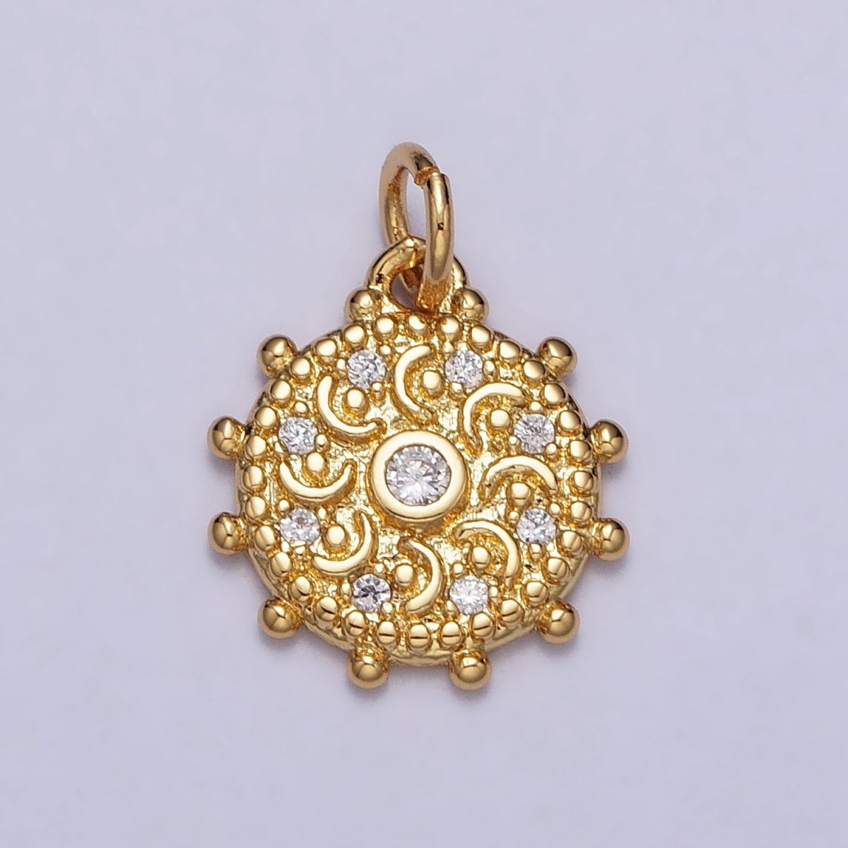 Gold, Silver Clear CZ Celestial Crescent Moon Textured Dotted Outline Charm | AC973 AC1009 - DLUXCA