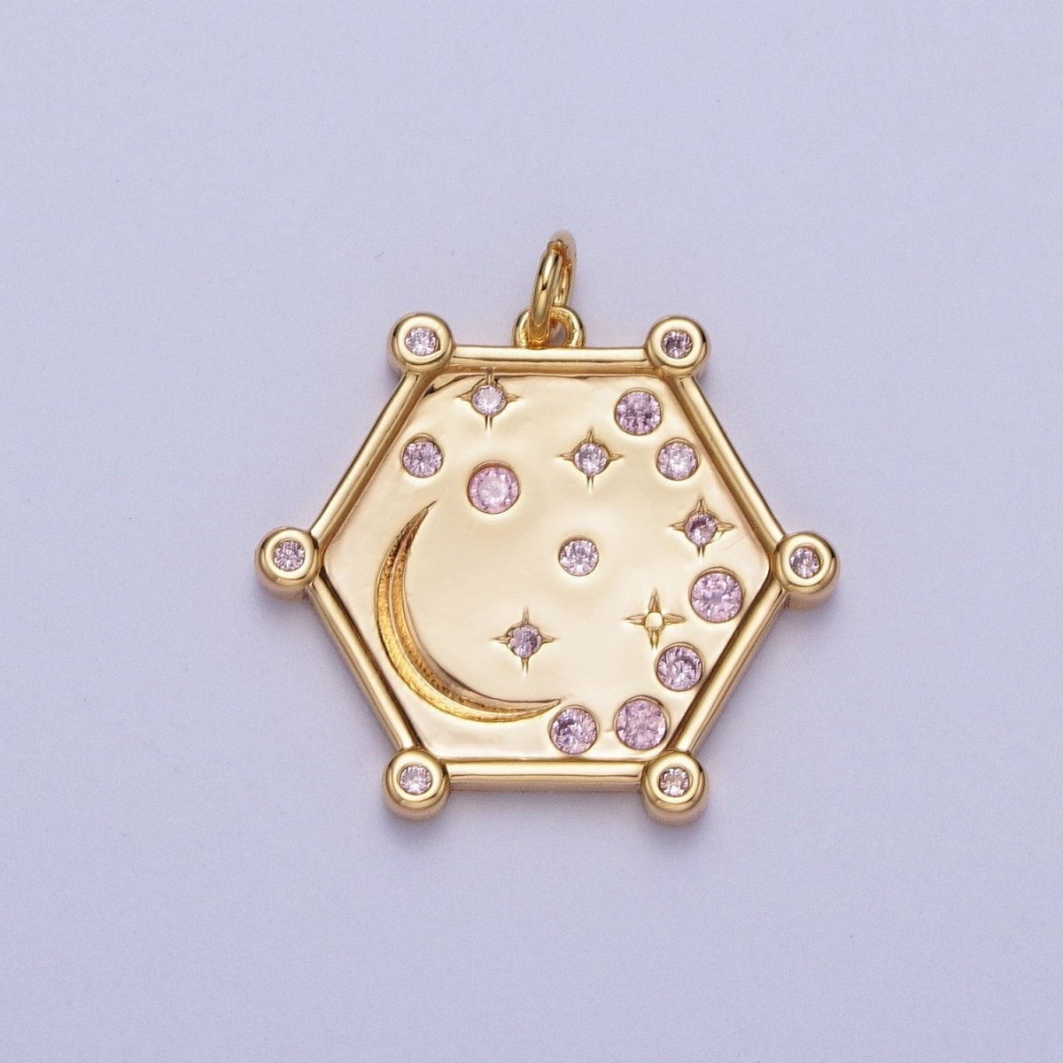 Gold, Silver Hexagonal Celestial Moon Clear, Pink & Green, Purple & Yellow Multicolor Charm | AC695 - AC696 - DLUXCA