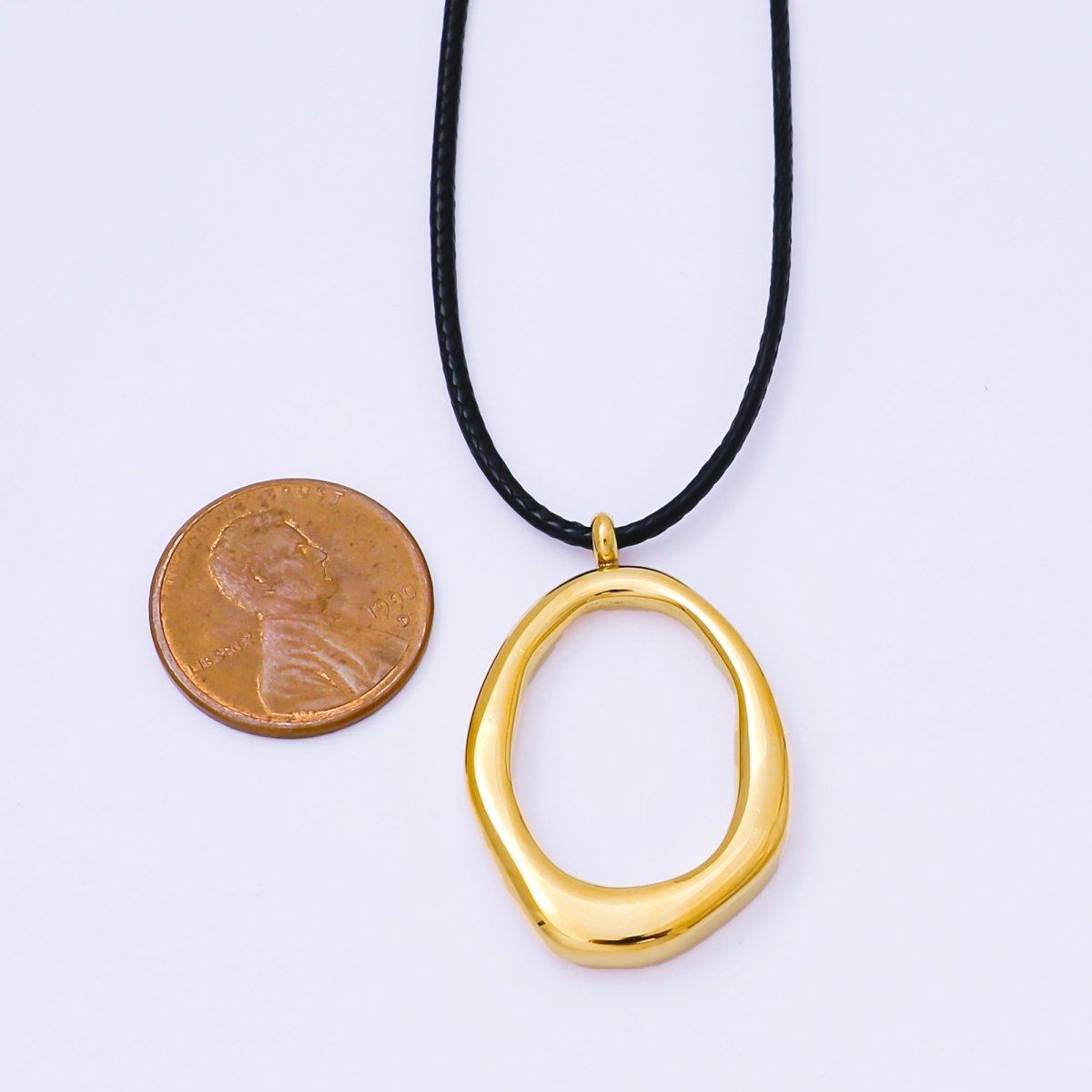 Gold Stainless Steel 1.6mm Freerform Oblong Leather Chain 16 Inch Necklace with Extender | WA - 1377 - DLUXCA