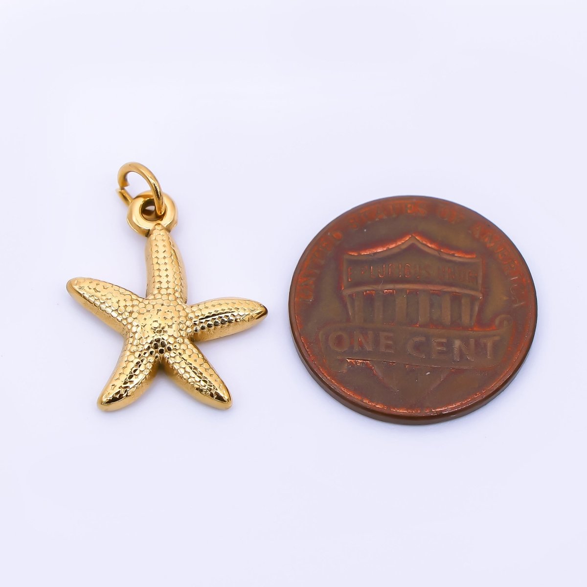 Gold Stainless Steel 18mm Dotted Under the Sea Starfish Charm | J058 - DLUXCA