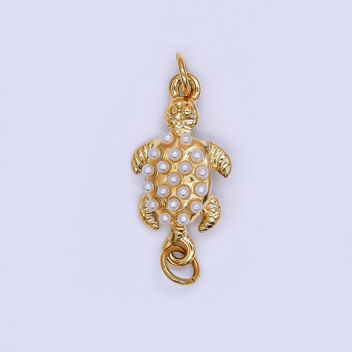 Gold Stainless Steel 22mm Shell Pearl Sea Turtle Charm Connector | Y060 - DLUXCA