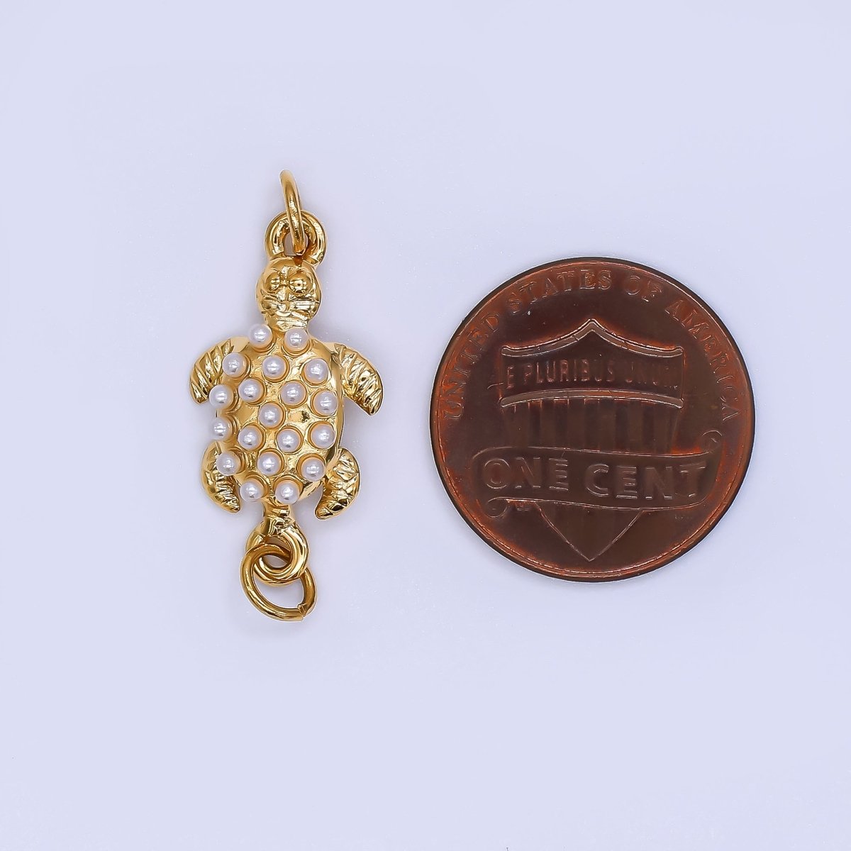Gold Stainless Steel 22mm Shell Pearl Sea Turtle Charm Connector | Y060 - DLUXCA