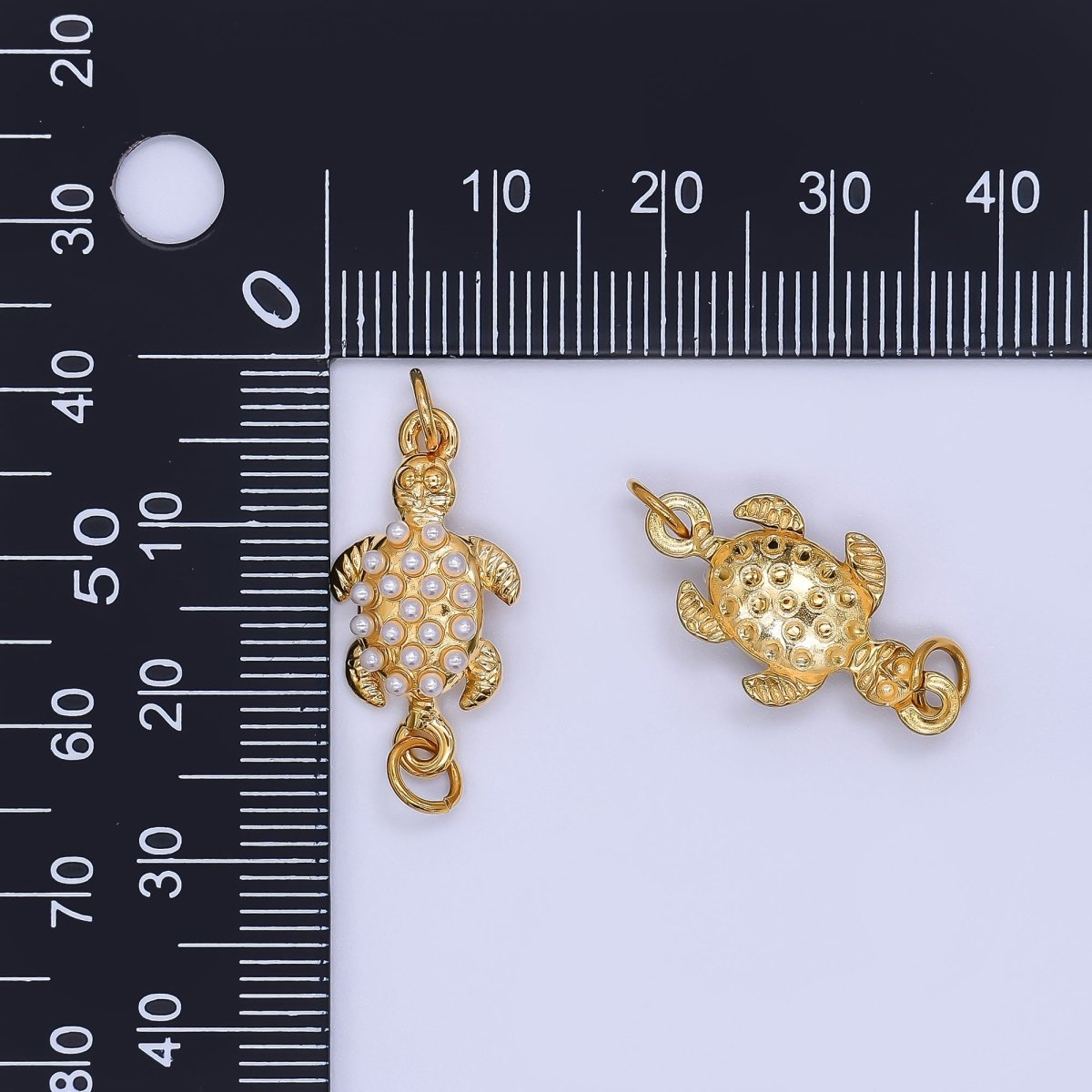 Gold Stainless Steel 22mm Shell Pearl Sea Turtle Charm Connector | Y060 - DLUXCA