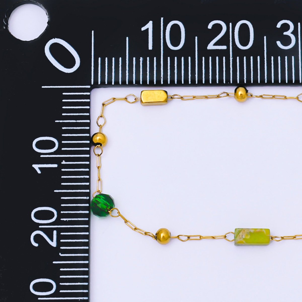Gold Stainless Steel 2.3mm Green, Mint Green Satellite 7 Inches Glass Beads Bracelet | WA - 1371 - DLUXCA