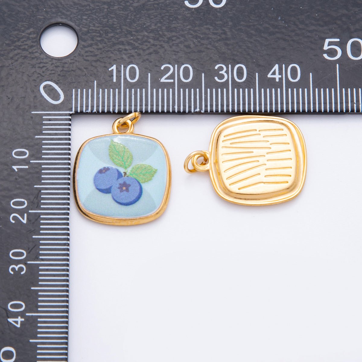 Gold Stainless Steel 24mm Hand - Painted Enamel Blueberry, Pear Fruit, & Mushroom Charm | J073 J161 J376 J084 J095 - DLUXCA