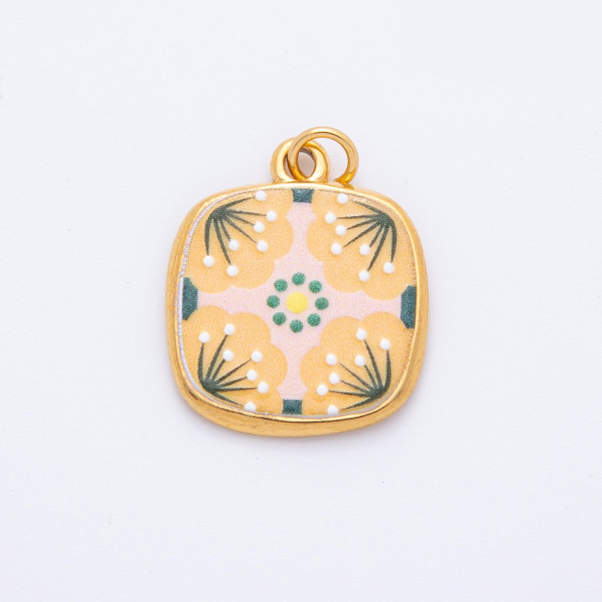 Gold Stainless Steel 25mm Hand - Painted Enamel Dreamy Theme Flower Charm | J319 J324 J335 J356 J358 J362 - DLUXCA