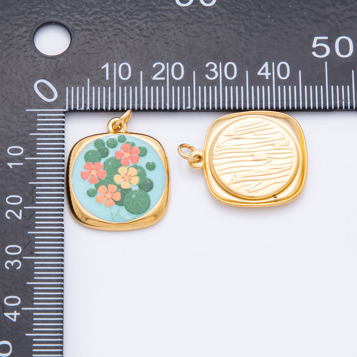 Gold Stainless Steel 25mm Hand - Painted Enamel Dreamy Theme Flower Charm | J319 J324 J335 J356 J358 J362 - DLUXCA