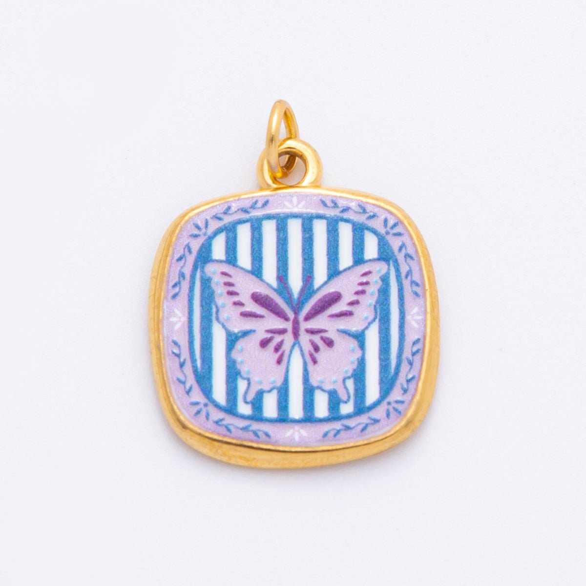 Gold Stainless Steel 25mm Hand - Painted Enamel Dreamy Theme Flower Charm | J319 J324 J335 J356 J358 J362 - DLUXCA