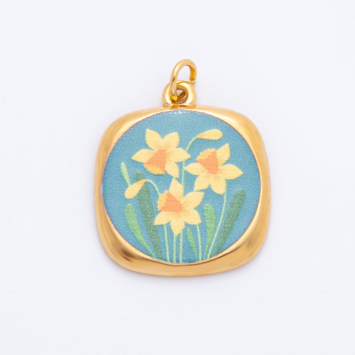 Gold Stainless Steel 25mm Hand - Painted Enamel Dreamy Theme Flower Charm | J319 J324 J335 J356 J358 J362 - DLUXCA