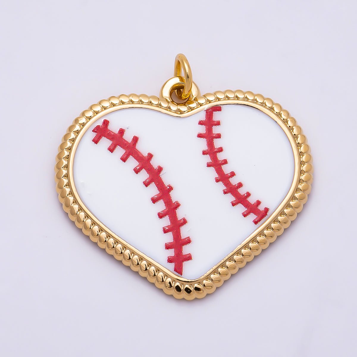 Gold Stainless Steel 25mm Tennis, Baseball, Soccer Enamel Bezel Heart Charm | Charms-01335 ~ Charms-01337 - DLUXCA