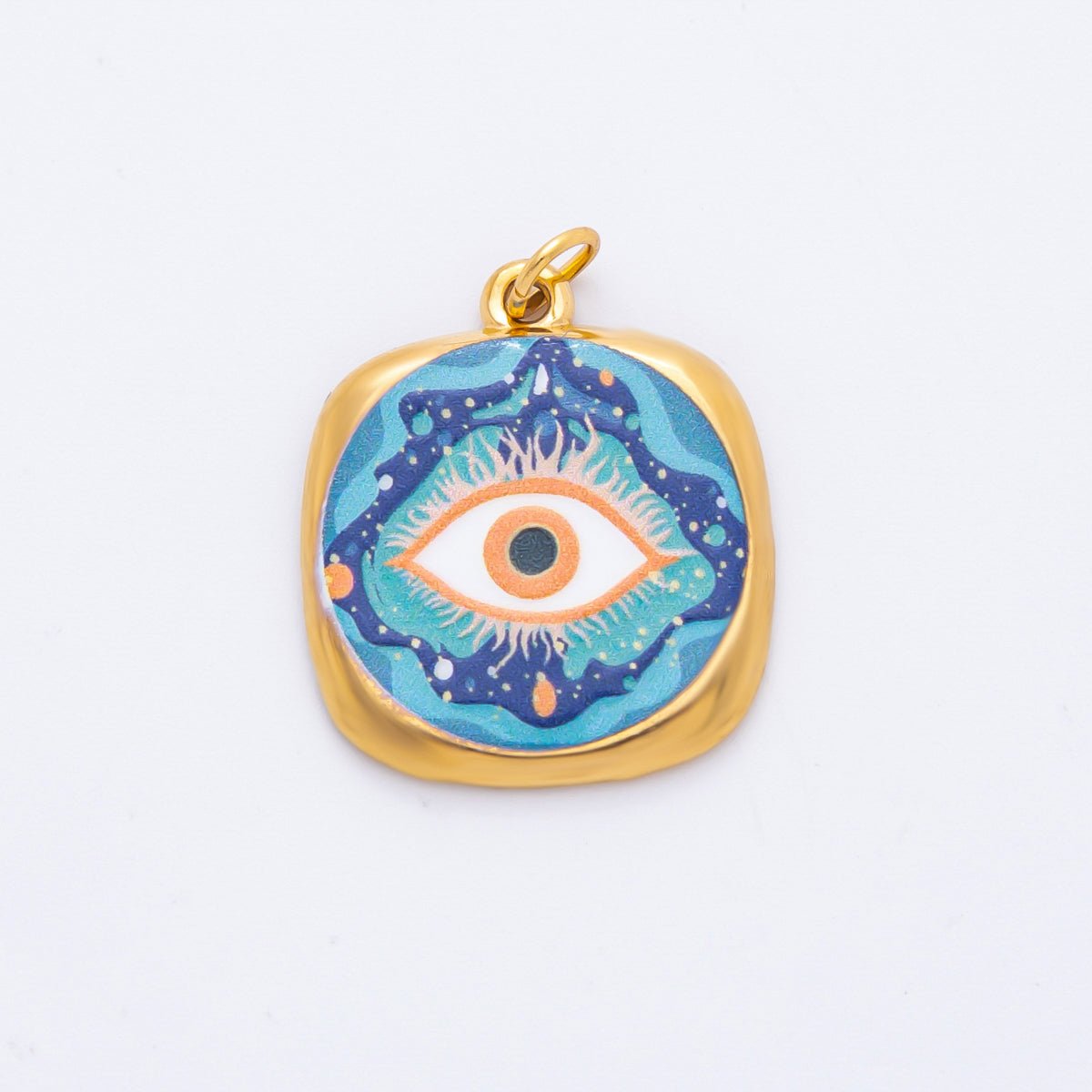 Gold Stainless Steel 26mm Enamel Aurora Style Evil Eye Charm | J664 J674 - DLUXCA